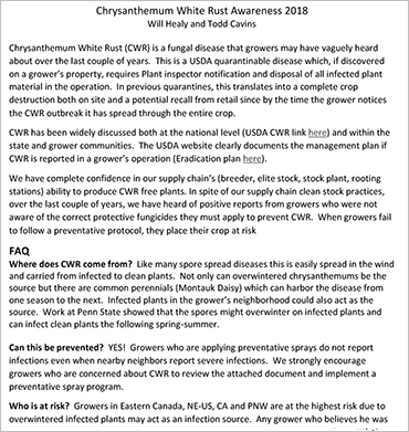Chrysanthemum White Rust Awareness